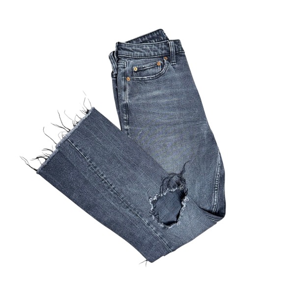 Abercrombie & Fitch Simone High Rise Slim Distressed Black Jeans 28 6 Raw Hem - Picture 3 of 6
